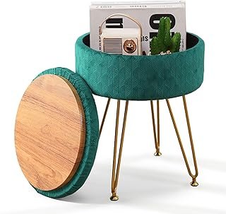 Cpintltr Velvet Storage Ottoman Round Footrest Stool Multifunctional Uph...