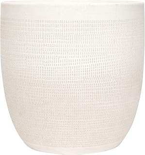Creative Co-Op Large Matte White Embossed Stoneware Planter