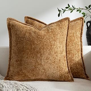 DEZENE Pack of 2 Golden Brown Decorative Throw Pillow Covers 18x18 Cozy ...
