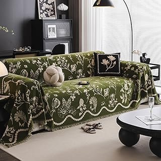 DREAMINGO Green Floral Couch Cover Farmhouse Botanical Jacquard Sofa Cov...