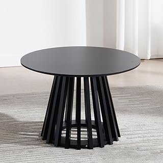 DUOMAY Modern Round Coffee Table with Unique Geometric Base, Sleek Black...