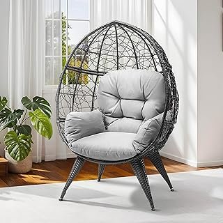 DWVO Oversized Egg Chair with Stand Rattan Outdoor Chairs, Large Lounger...