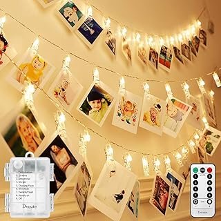Decute 50LED Photo Clips String Lights Holder Timer Function 8 Modes Dim...