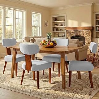 Dining Chairs Set of 4, Mid-Century Modern Upholstered Kitchen Chairs wi...