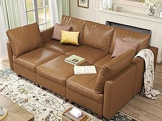 EASE MOOSE Faux Leather Modular Sleeper Couch Sectional Sofa Bed with St...
