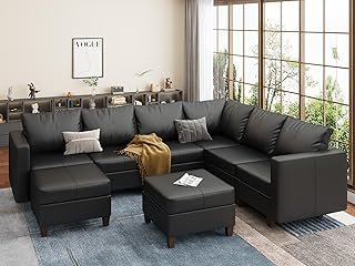 EASE MOOSE Faux Leather Sectional Sofa with Storage,Large U Shaped Faux ...