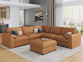 EASE MOOSE Oversized Corner Modular Sectional Sofa with Ottoman, Faux Le...