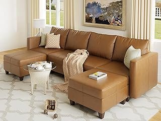 EASE MOOSE U Shaped Modular Sectional Sofa with Storage, Faux Leather Se...