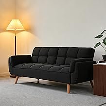 ERYE 75-Inch Linen Tufted Upholstered Futon Sofabed for Bedroom Living R...