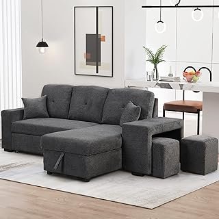 ERYE 95-Inch Reversible L-Shaped Sleeper Sectional with Pull Out Sleeper...