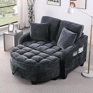 ERYE Chenille Tufted Loveseat Sofa and Ottoman Set, Tufted Recliner Slee...