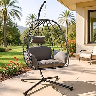 Egg Chair with Stand Outdoor Ratten Wicker Hanging Egg Chair Outdoor Ind...