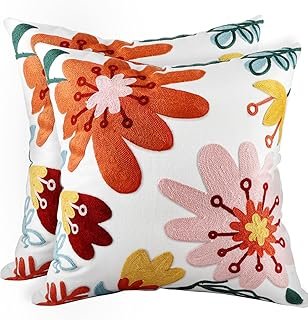 Embroidered Throw Pillow Covers 18x18 Inch - Set of 2 Summer Decorative ...