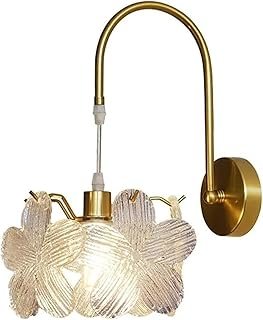 Floral Glass Wall Sconce, French Vintage Petal Wall Light with Brushed G...