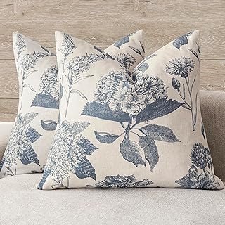 Foindtower Set of 2 Linen Floral Vintage Throw Pillow Covers Neutral Acc...