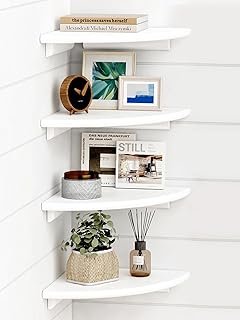 Forbena White Corner Floating Shelves for Wall Set of 4, Rounded Corner ...