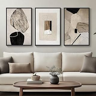 Framed Neutral Abstract Wall Art, Set of 3 Modern Canvas Prints Painting...