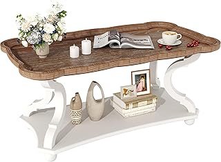 Function Home Farmhouse Coffee Table, 2-Tier Center Table with Storage S...