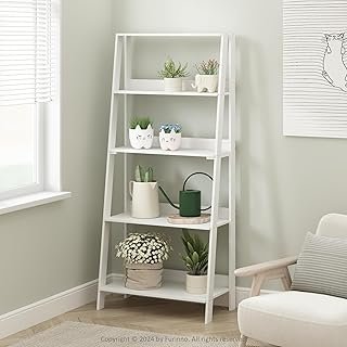 Furinno Ladder Display Shelf, 5-Tier Ladder Shelf, Ladder Bookshelf, Dis...