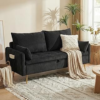 Furnimart Black Loveseat Sofa with Hidden Storage, Modern Upholstered 2 ...