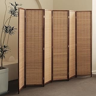 Furnnylane 6 Panel Bamboo Room Divider - 5.6 ft Tall Folding Privacy Scr...