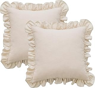GLORY SEASON Waffle Weave Textured Throw Pillow Covers Set of 2 with Was...