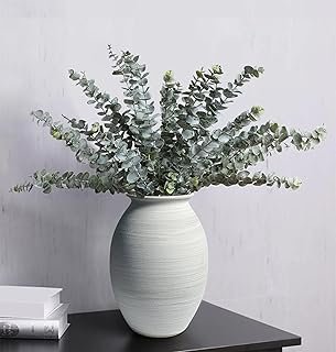 GeLive 9 Inch Textured Matte White Bulbous Ceramic Vase, Handmade Rustic...