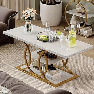GiftGo Rustic Coffee Table with Storage Modern 3 Tier Center Living Room...
