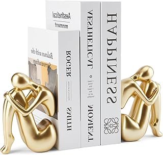 Gold Bookends Book Ends, Unique Decorative Girl Thinker Design,Non-Slip ...