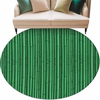 Green Bamboos Round Area Rug 5ft Natural Vintage Bamboos Tree Plant Imag...