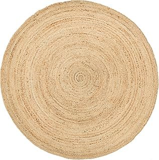HOMEMONDE Handwoven Jute Area Rug - 4 feet Round Natural Yarn Loom Braid...