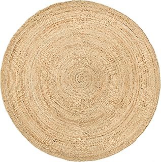 HOMEMONDE Handwoven Jute Area Rug - 5 feet Round Natural Yarn Loom Braid...