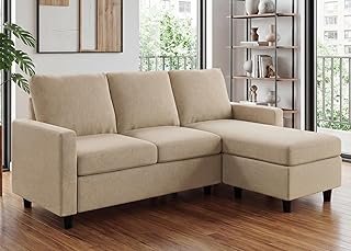 HONBAY L Shaped Couch with Linen Fabric,Convertible, Reversible Sectiona...