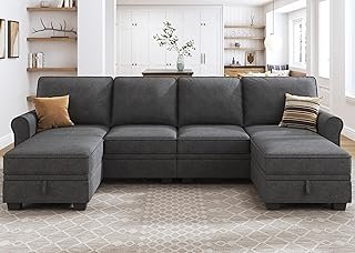 HONBAY Sectional Sofa with Storage Seat U Shaped Couch with Reversible C...