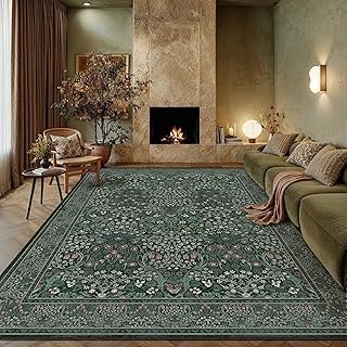 HUGEAR Vintage Floral Machine Washable 8x10 Area Rugs Green Living Room ...