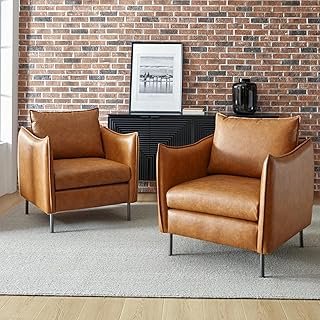 HULALA HOME PU Leather Vintage Armchair, Mid Century Accent Chair, Club ...