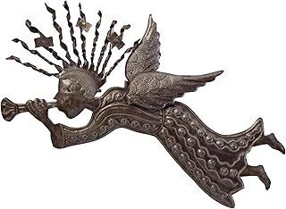 Handmade Cherub Angel with Trumpet 16 x 8 Inches Haitian Recycled Oil Dr...