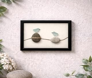 Handmade Sea Glass Bird Art Frame - 5x7 Coastal Pebble Stone Wall Decor ...