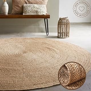 Handwoven Jute Braided Area Rug- Rustic Vintage Beige Reversible Rugs Ec...