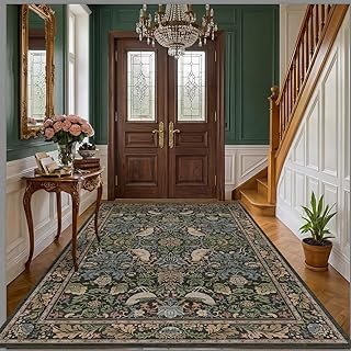 Hazo Haus Vintage Floral Area Rug 5x7 for Living Room - Dark Green Fores...