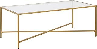Henley 48'' Wide Rectangular Coffee Table with Glass Top in Brass