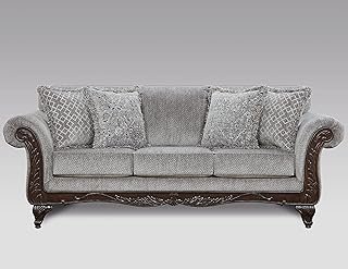 Hernen Carved Wood Frame Sofa, Gray