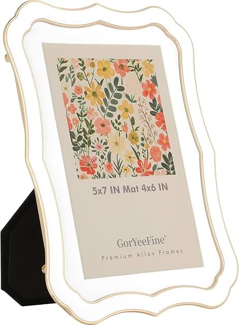 High-End Zinc Alloy 5x7'' White Picture Frame - Classic Vintage Scallope...