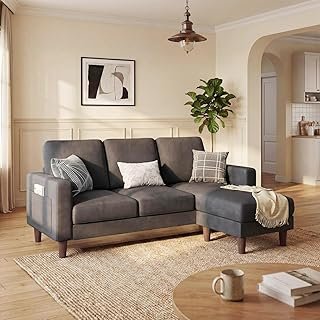 Homall 3 Seat Couch L Shape Sofa with Side Storage Pockage, Sectional Co...
