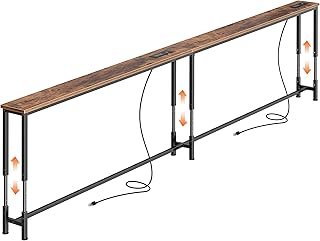 Huuger 102.4 Inch Sofa Table with Power Outlets, 23.9’’-34.4’’ Height Ad...