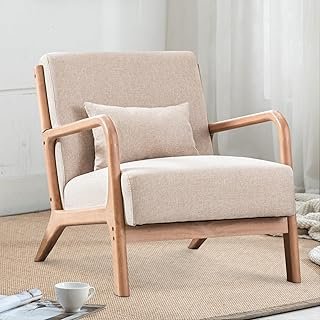 INZOY Mid Century Modern Accent Chair with Wood Frame, Upholstered Livin...
