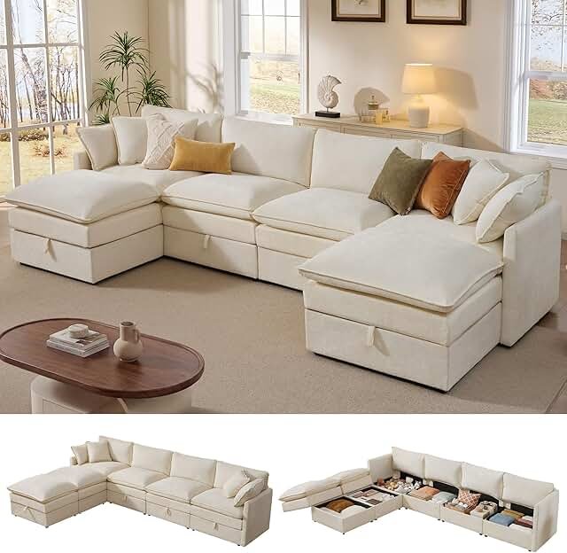 Ihanherry 135” Modular Sectional Sofa with Storage, U Shaped Cloud Couch...