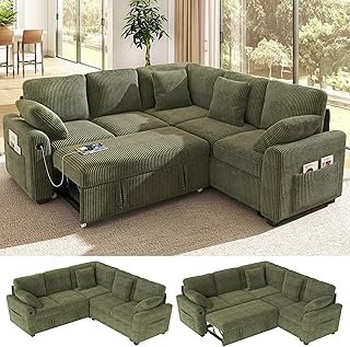 Ihanherry 83-inch 5-Seater Large Sectional Sofa Bed with Storage, Cordur...