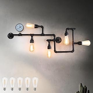 Industrial Water Pipe Wall Sconce, Steam Punk Wall Mount Lamp, 35.4
