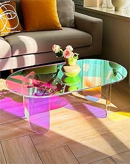 Iridescent Acrylic Coffee Table Colorful Clear Table-Set Small Accent Stand